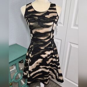 Mossimo XS Fit & Flare Dress Abstract Camo Print Zip Waist Pockets NWT